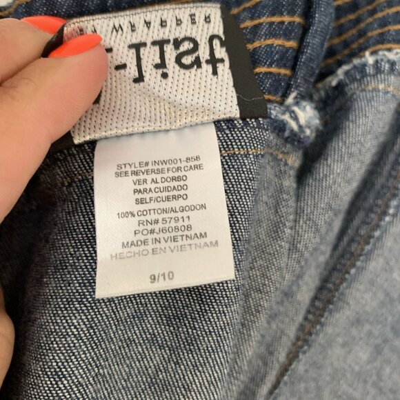 A-List By Wrapper Denim A-Line Dress Sundress Smocked Bodice Pockets Size 9/10 - Picture 6 of 6